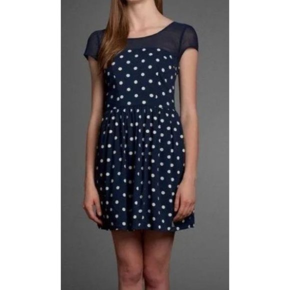 Abercrombie Fitch Womens Mini Dress Sheer Plunge Back Blue White Polka Dot sz S - Picture 10 of 11
